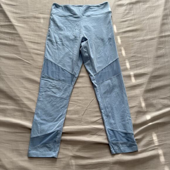 Victoria’s Secret Pink Yoga Ankle Leggings Blue Mesh Size Large Zip Pocket - Picture 2 of 12